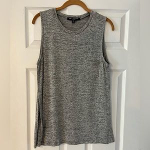 Grey, sleeveless top, side slits
